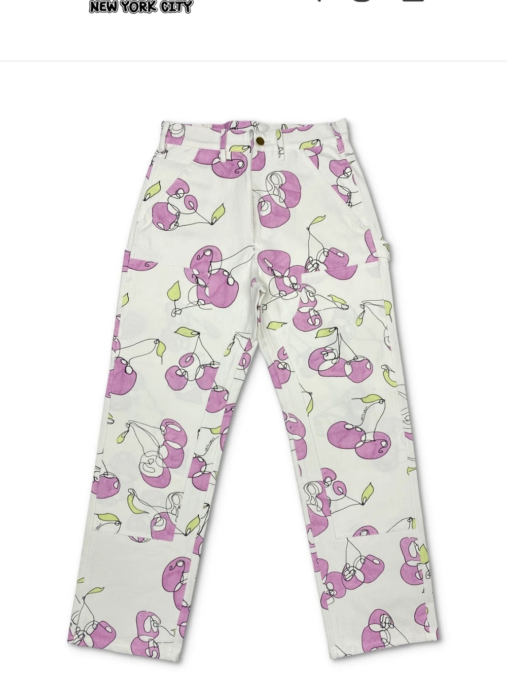Keith Kelly Work Pants In Red And Chartreuse Cherry Print